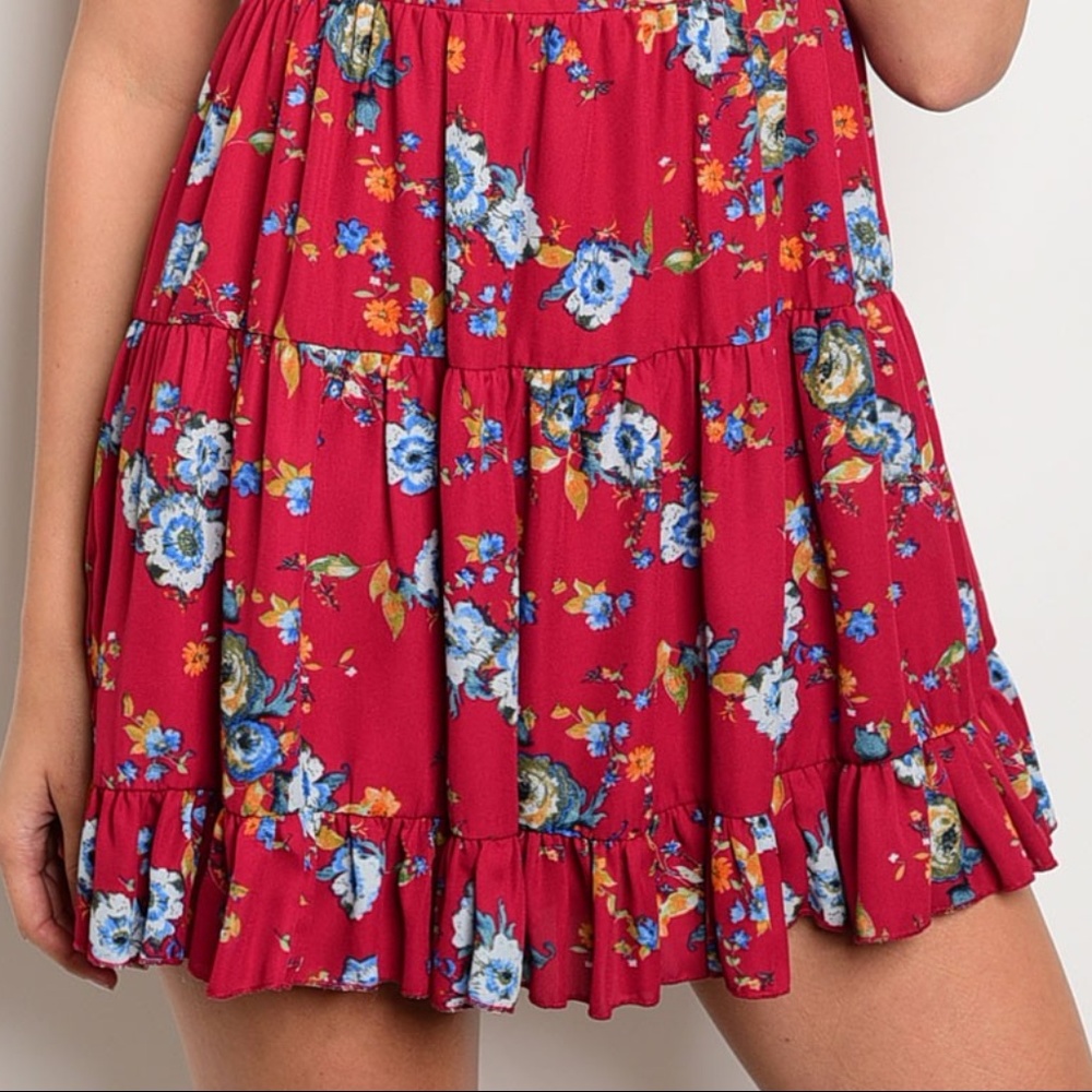 Red Floral Babydoll Mini Dress - Picture 2 of 3